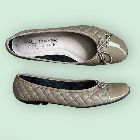 Paul Mayer Attitudes Taupe Quilted Leather Tan Cap Toe Ballet Flats Womens 10 - Picture 4 of 14